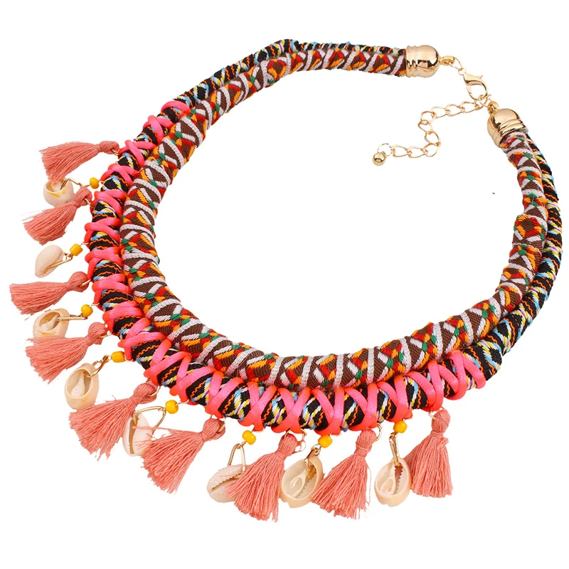 Colorful Fashion Women Collar Fabric Rope Tassels Necklace Ethnic