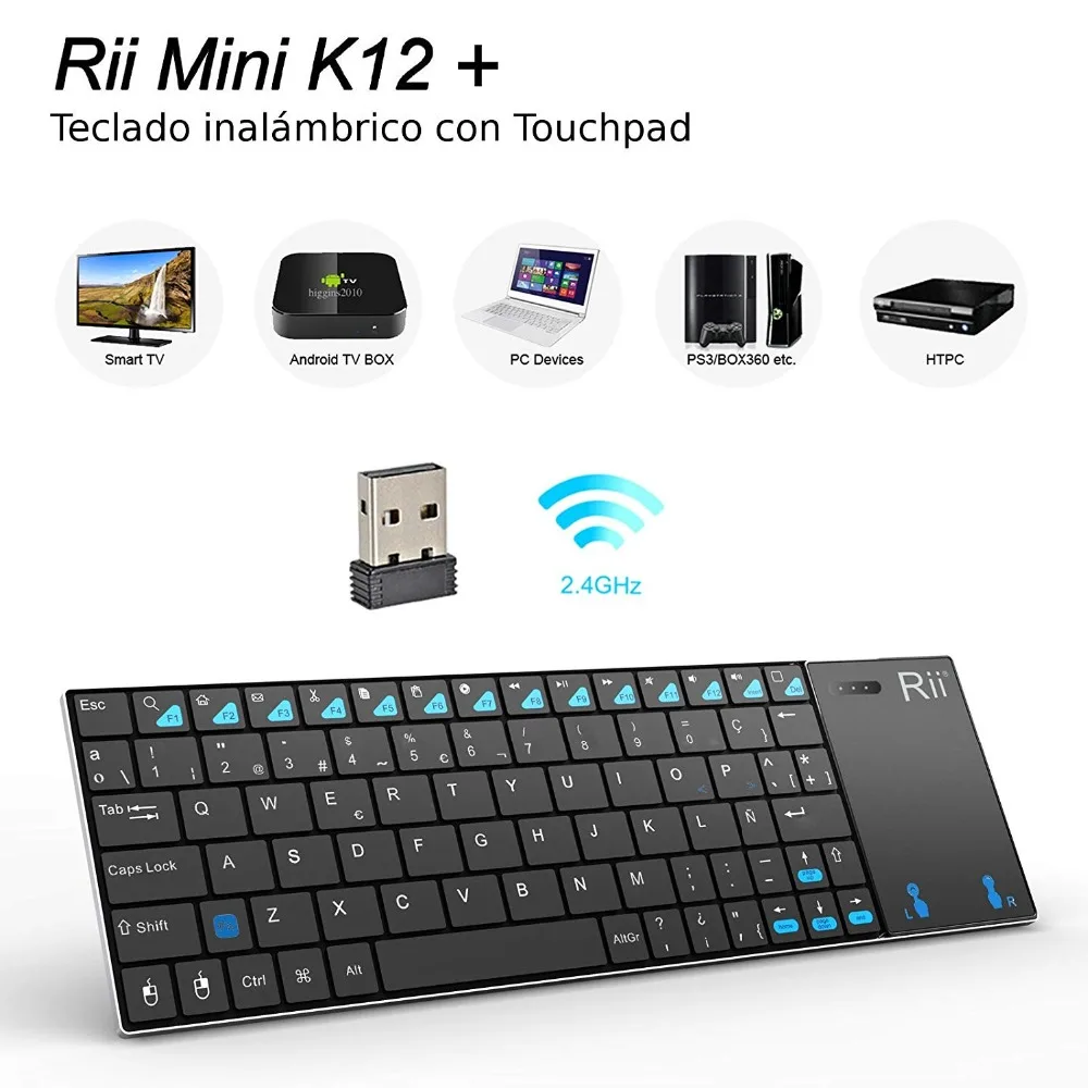 Испанская клавиатура Rii mini K12+/i12+ беспроводная клавиатура и K12+ Bluetooth клавиатура с тачпадом мышь для ПК планшет Android