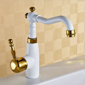 

Golden white Europe luxury pastoral bathroom mixer taps copper gold-plated faucets bathroom vanities swivel taps 6665