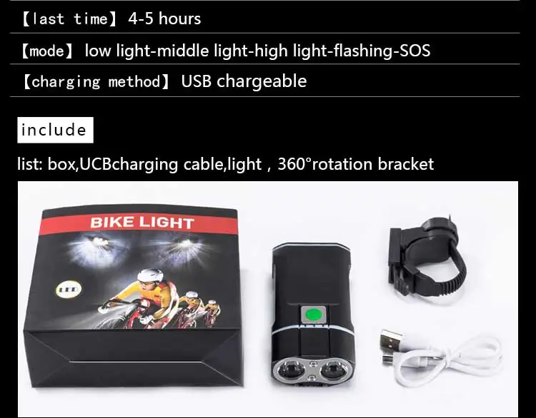 Sale WOSAWE 2400 Lumens Bicycle Light with 18650 Built-in Batteries USB Rechargeable Bike Light 2-XML LED lamp Flashlight 5 modes 2