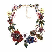 Women Classic Flower Flamingo Rhinestone Necklace for Ladies Party Wedding Fashion Necklace Jewelry Accessories chic wide link rhinestone flower necklace for women