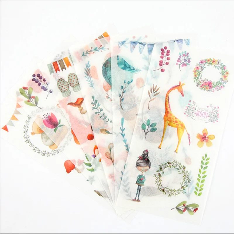 

Cute Stickers Animal Flowers And Plants Ink Watercolor Decorative Scrapbooking Diary Office For School Stationery