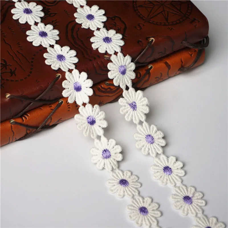 2 Yards 2.5CM Embroidered Purple Daisy Trims Cute Flower Lace Trimmings Sew On Patch Wedding Appliques For Evening Dress DIY | Дом и сад