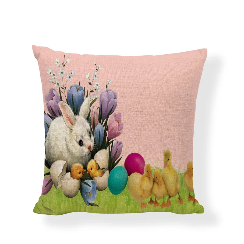 Веселая Пасха, милый улыбающийся кролик, цветные яйца, домашний льняной чехол для подушки, креативный чехол для подушки с изображением животных, для офиса, спальни - Цвет: 5