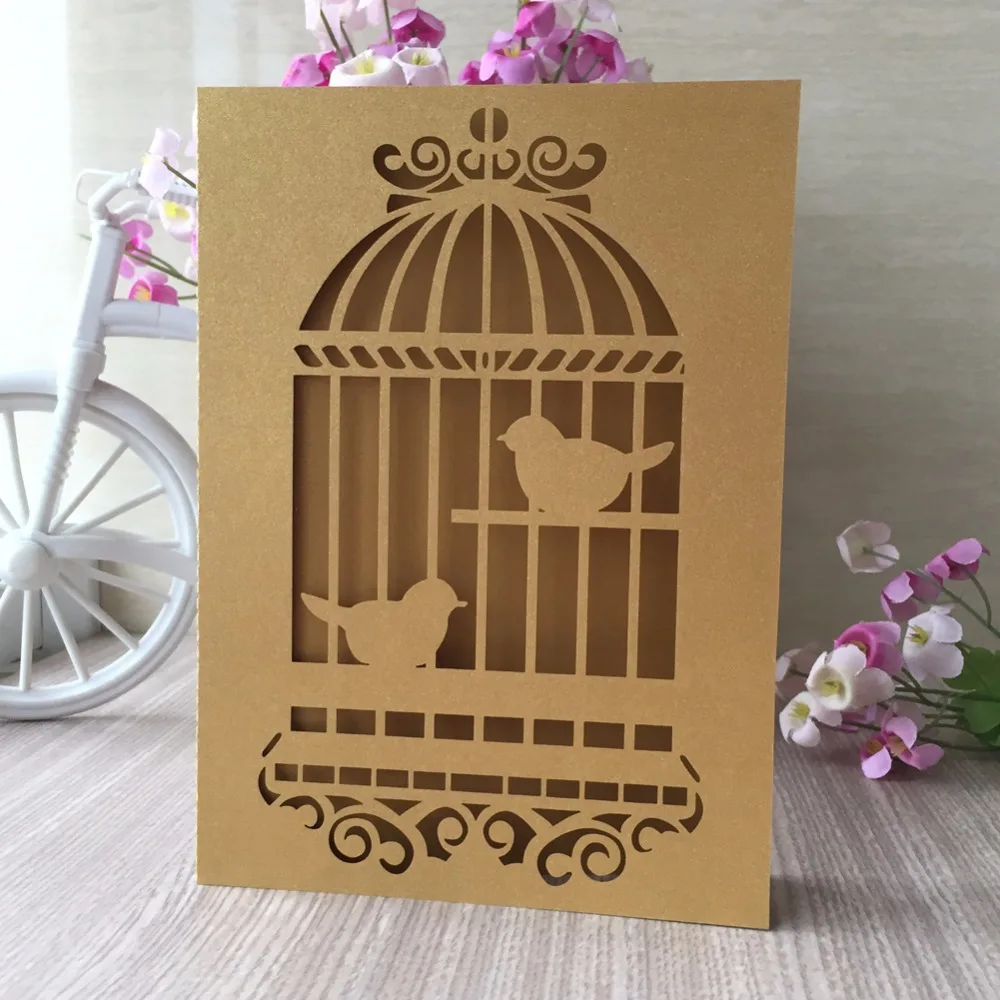 50pcs Lot Birds And Birdcage Pattern Wedding Invitation Card