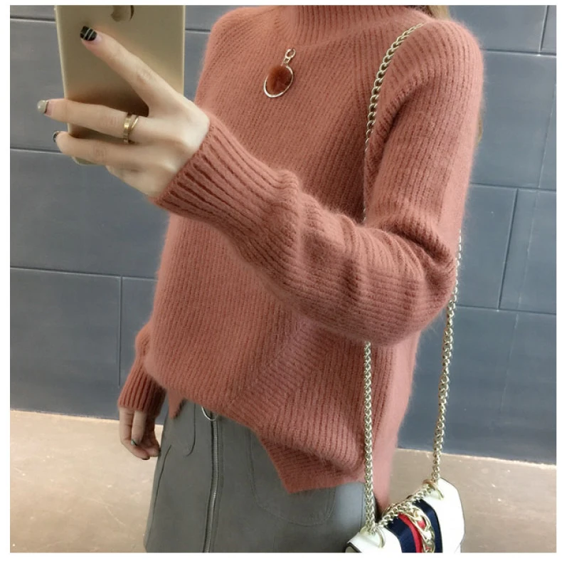 Autumn Winter Thick Women Sweaters Korean Loose Turtleneck Solid Pullovers Side Split Knitwear Chaquetas Invierno Mujer