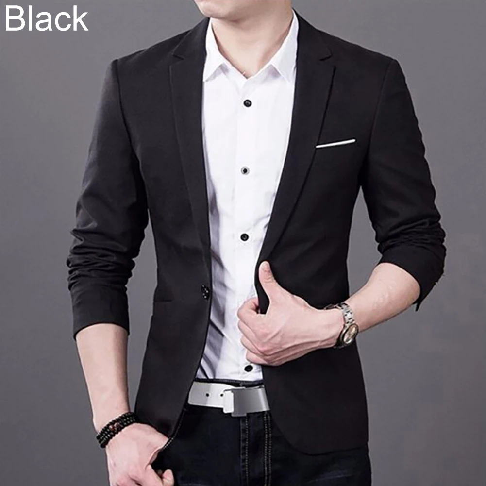 Мужская верхняя одежда мода Slim Fit формальный жакет на одной пуговице деловой
