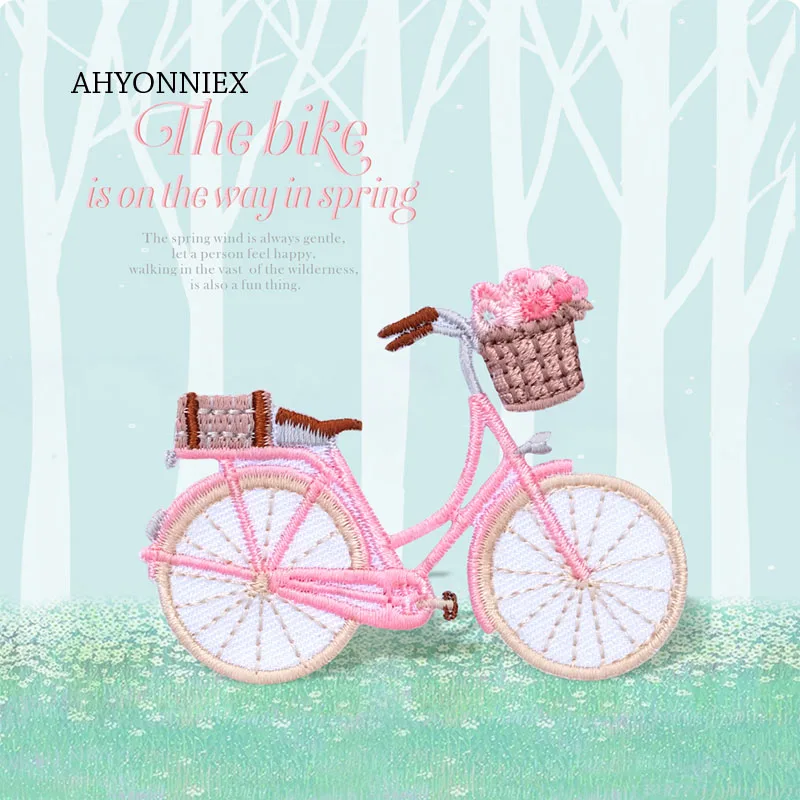AHYONNIEX 1 шт. розовый велосипед цветок вышивка аппликация патч железо на одежду с клеем мешок телефон Шляпа платье книга DIY стикер