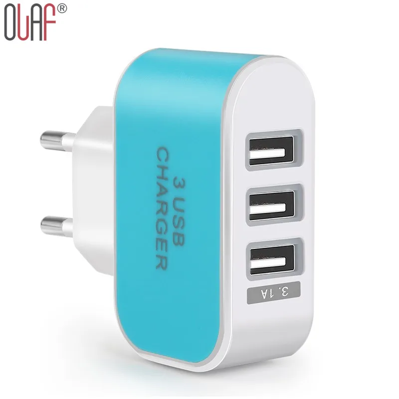EU Plug 3 Ports Multiple Wall USB Smart Charger Adapter For Xiaomi 5V 3A LED Light Fast Charging For iPhone 6 6plus 6s 5 5c 5s