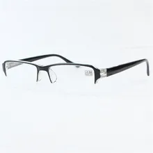 Элегантные Простые унисекс очки для чтения женский, черный квадратный Пластик с плоскими стеклами и половинной рамкой Для мужчин пресбиопические очки для женщин среднего возраста 1,0-4,0 R052