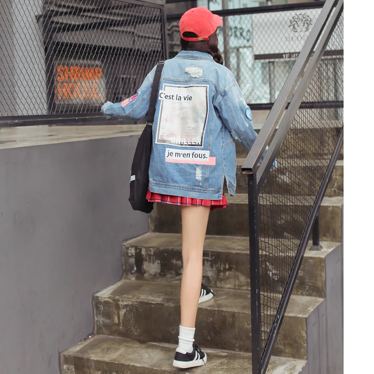 price reduction  Women Basic Coats Autumn And Winter Women Denim Jacket Vintage Long Sleeve Loose Female Jeans Coat 