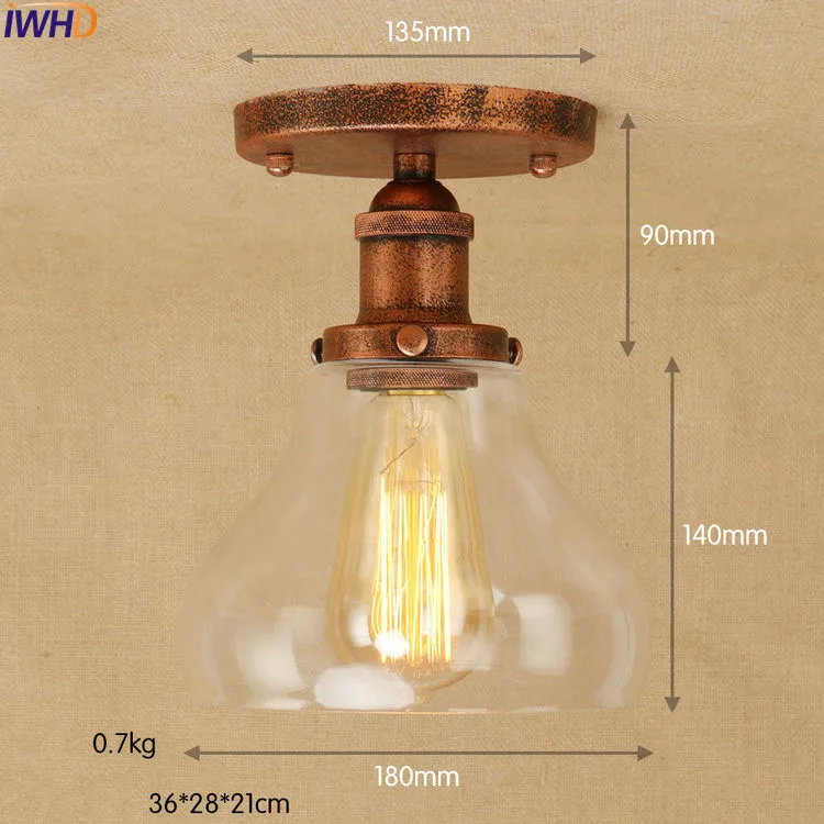 IWHD латунь цвет светодиодный потолочная винтажная лампа стекло гостиная освещение Лофт промышленный винтажный потолочный светильник Эдисона стиль освещение