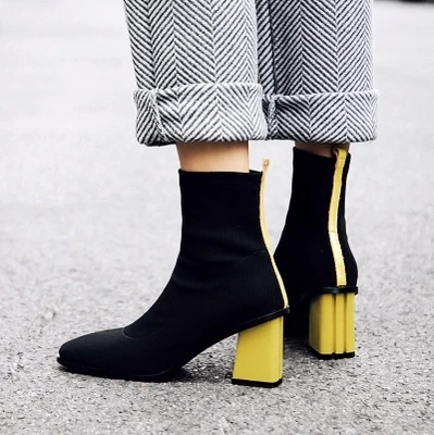 

Shoes woman British style autumn and winter one-piece leather thick with elastic boots high heel 6CM women's boots sexy luxury