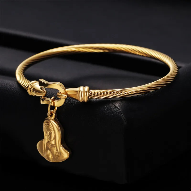 Gold Color Stainless Steel Chain Bracelet Heart Pendant For Men Women