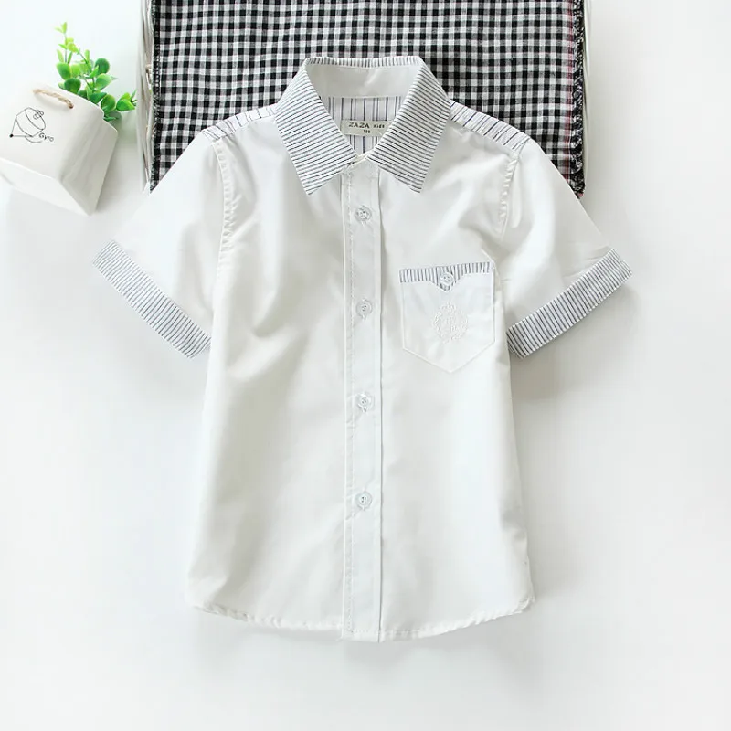 Новая летняя одежда для детей рубашка топы с коротким рукавом из хлопка для мальчиков рубашки для 3-8 лет 100-130 см
