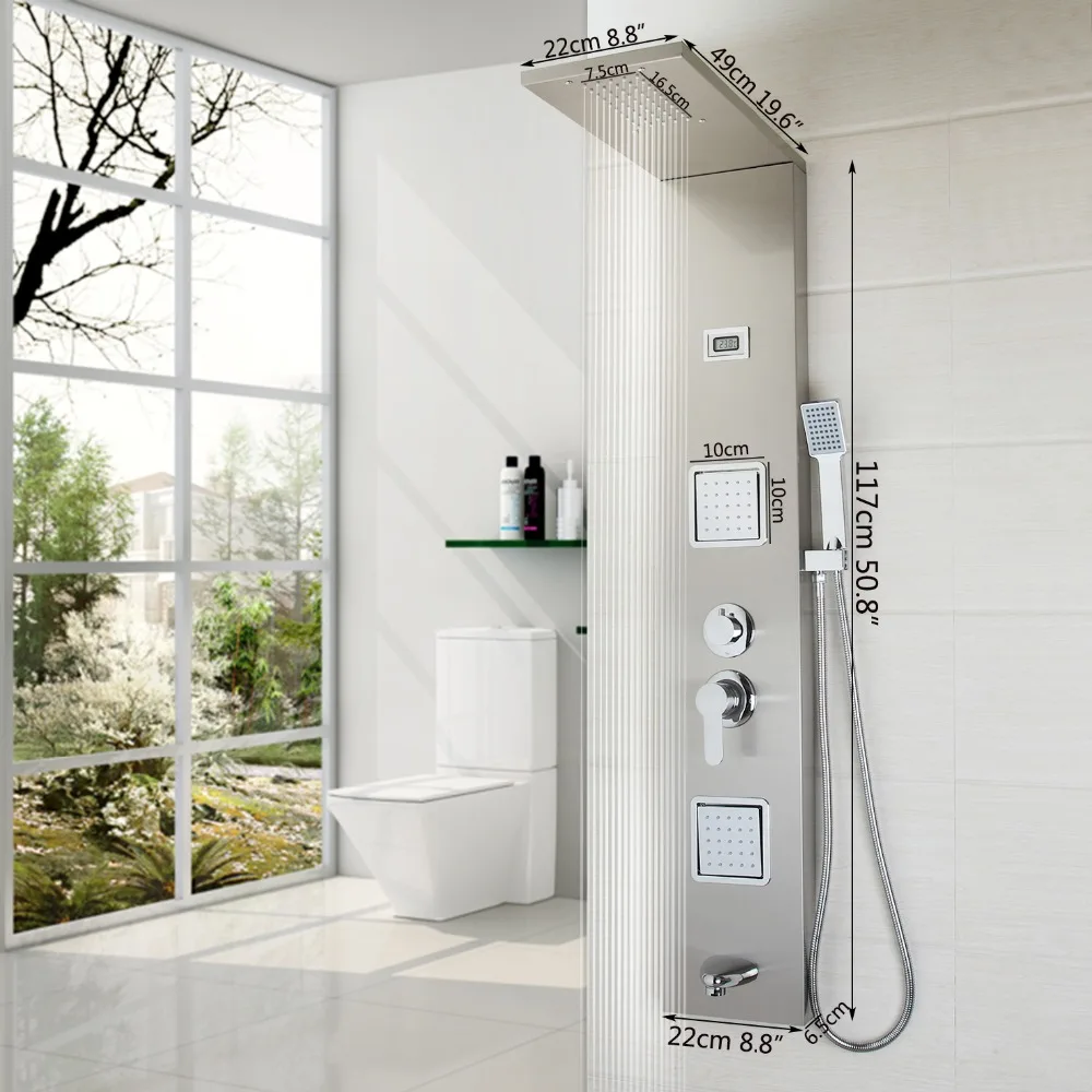 Torayvino ванная комната из нержавеющей стали душевая Колонка настенная одна ручка+ ручной душ+ Ванна Носик+ массажная система душевая панель