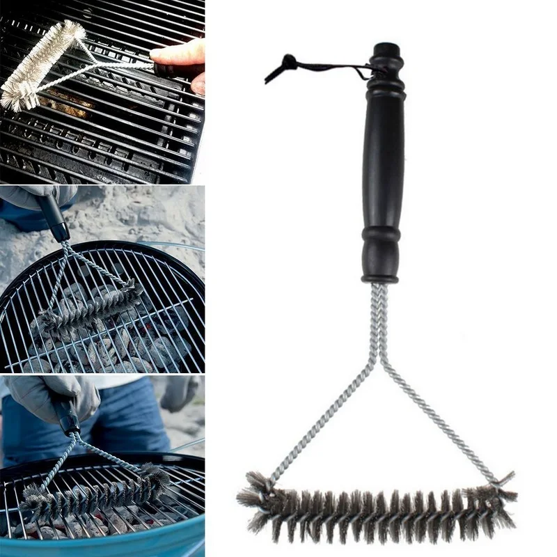 

Non-stick Barbecue Grill Cleaning BBQ Brush Stainless Steel Wire Bristles Durable Handle Cooking BBQ Tools Hot Sale