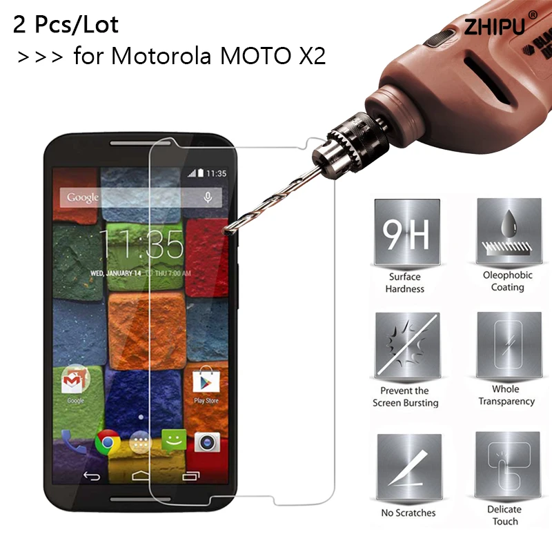 

2 Pcs/Lot 2.5D 0.26mm 9H Premium Tempered Glass For Motorola MOTO X2 / MOTO X+1/XT1097 Screen Protector protective film
