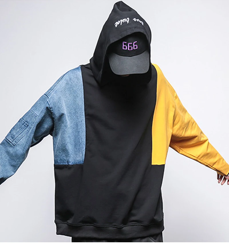 Patchwork Oversized Sweatshirt Men Fashion Long Hoodies Men  (11)