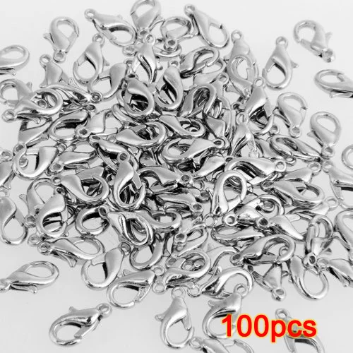 

100 PCS Lobster Clasp Alloy Silver Color 12 x 6mm TOP