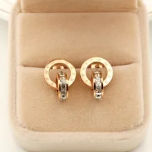 Топ бренд золото серебро цвет римские цифры циркон серьги гвоздики для женщин 316L нержавеющая сталь модные ювелирные изделия никогда не выцветает