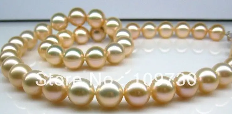 

Jewelry 00120890 PERFECT ROUND 18"10-11MM SOUTH SEA GENUINE GOLDEN PINKISH PEARL NECKLACE 14KGP