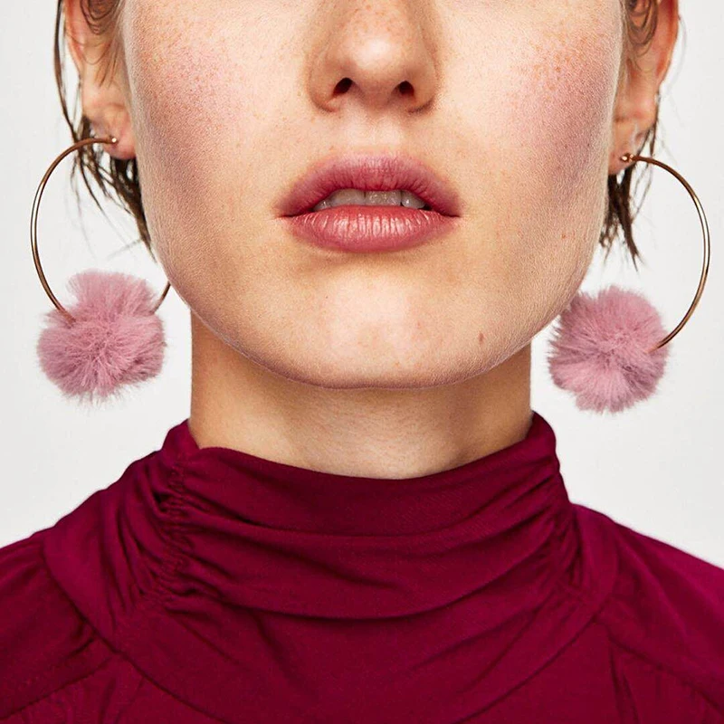 

Cute Pom Pom Earrings Gold Big Circle Earrings for Women Girls Round Circle Earrings Drop Fashion Accessories Party Dress