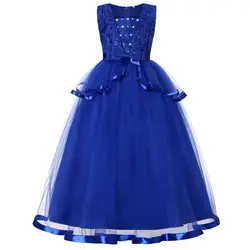 2019 длинный хвост модные платья для девочек вышитые цветочным узором для девочек вечерние платье принцессы костюмы для маленьких девочек
