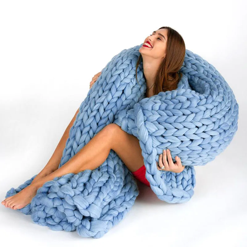 

6cm Thick Line Soft Handmade Knitting Blankets Giant Yarn Home Bedding Living Room Decor Photography Props Wolldecke Blankets