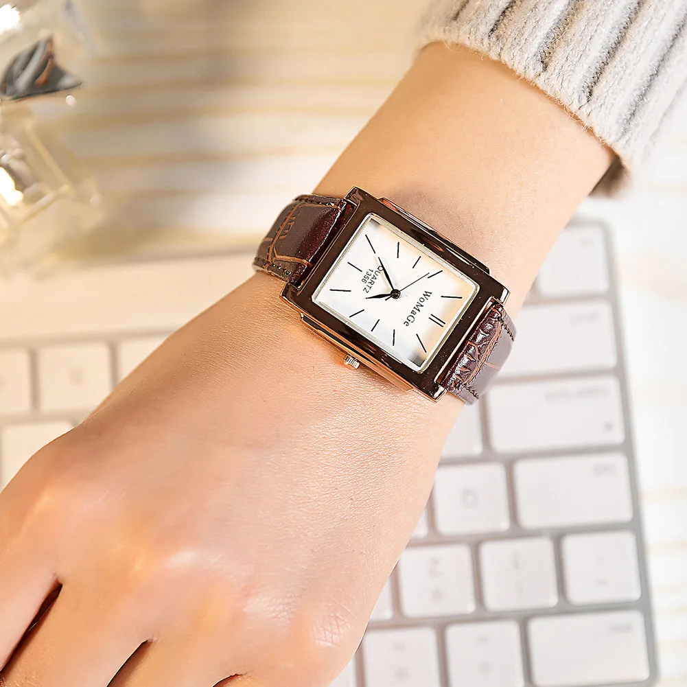 WoMaGe 2017 Klassieke Ontwerp Rechthoekige Mannen Horloges vrouwen Merk  Stijlvolle Lederen Horloge Vrouwen Dames Jurk Horloge Reloj  Hombre|hombre|hombre reloj - AliExpress