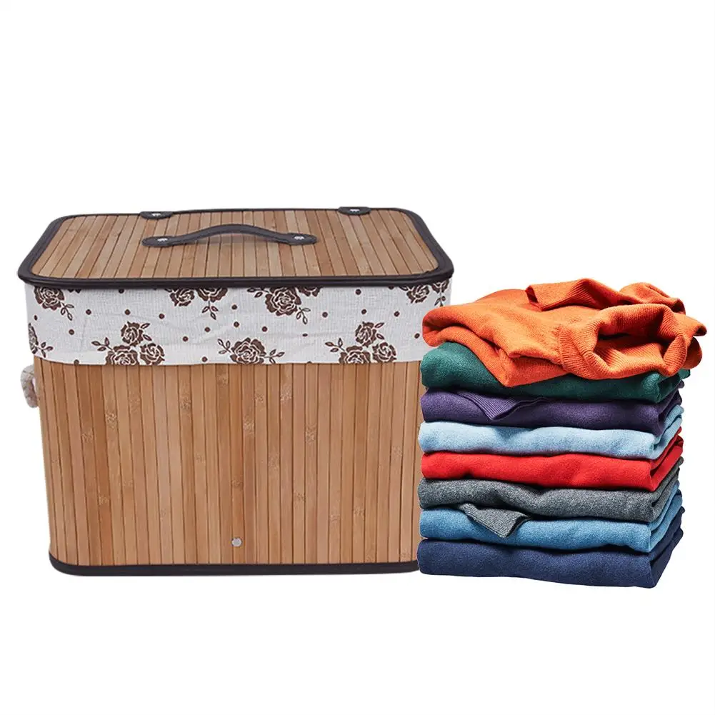 Цветочная корзина для белья, Бамбуковая плетеная корзина для хранения грязной одежды, большая корзина с крышкой, товары для дома, тканевая коробка для хранения игрушек