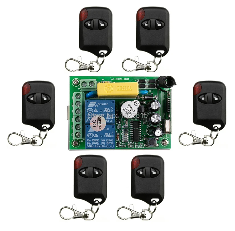

AC220V 2CH Wireless Remote Control Switch System teleswitch 1*Receiver +6 *cat eye Transmitters for Appliances Gate Garage Door