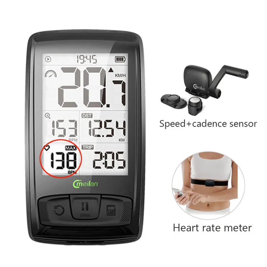 Sports Bike Wireless Bicycle Computer Speedmeter Cadence Heart Rate Meter I4W2