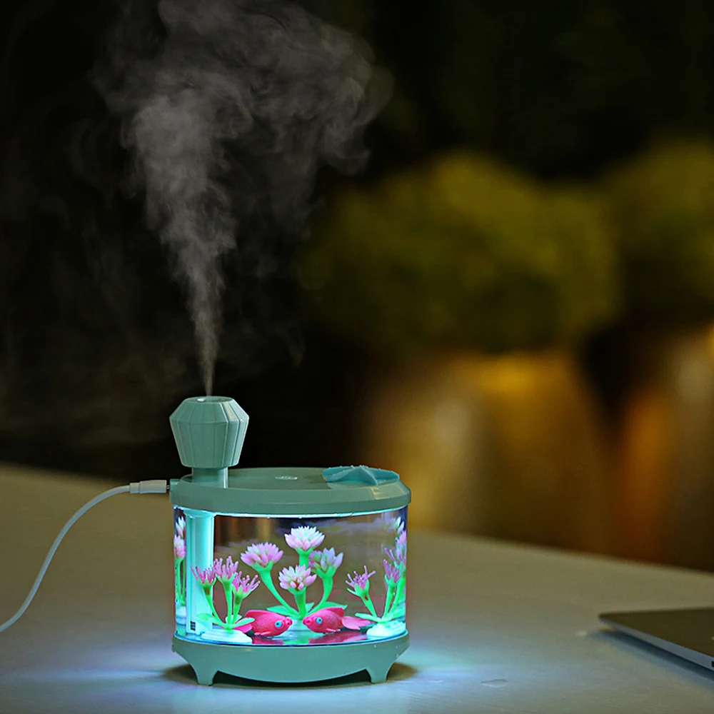 Air Humidifier 460ml Fish Tank USB Humidifiers LED Light Air Ultrasonic