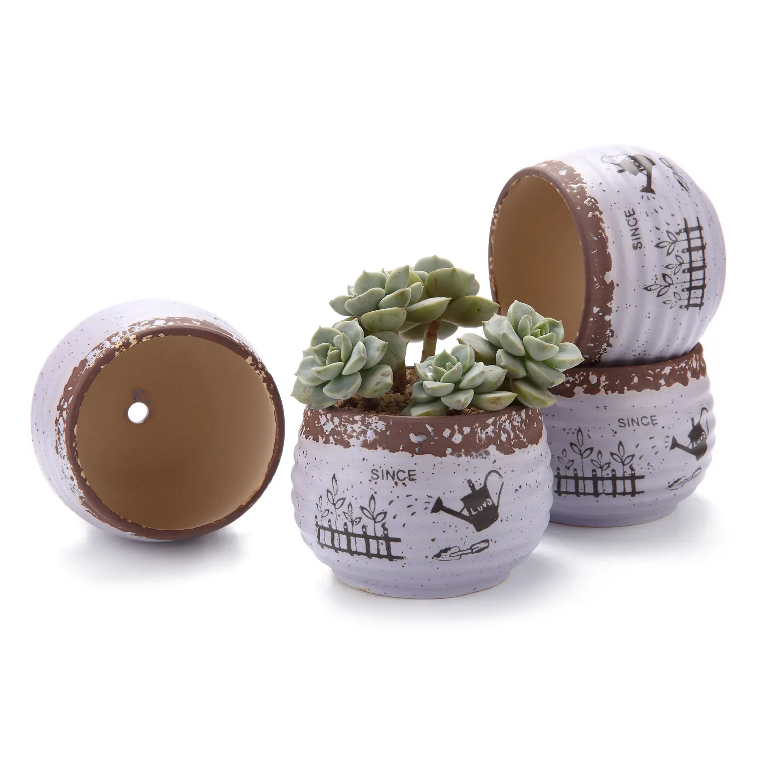 

T4U 3.75"Rustic Stlye Round Sucuulent Cactus Plant Pots Flower Pots Planters Containers Window Boxes Purple 1 pack of 4
