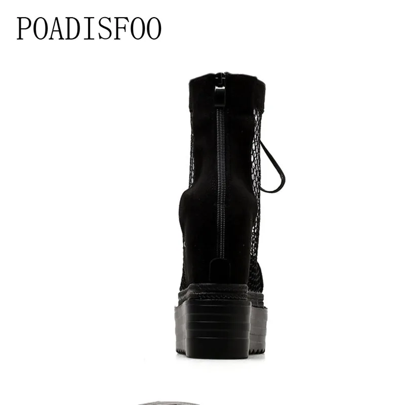 Neue Kühlen Hochhackigen Poadisfoo aufstieg High Dicken Sommer Jxq 2018 Mesh Muffin Sandalen Stiefel 31 silber Schwarzes Sohlen Schnürung 803 7rXwqXEIx