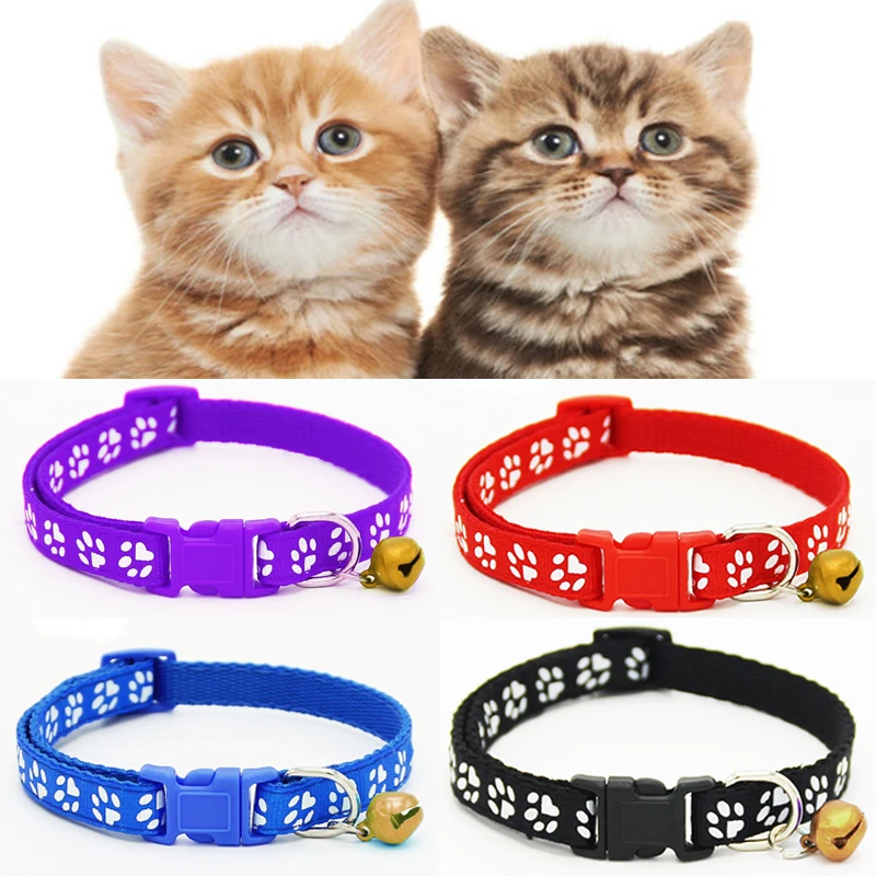 

1PC/2PCS/Set Hot Lovely Bell Pet Collar Small Footprint Nylon Fabric Cat Kitten/Dog Puppy Chain