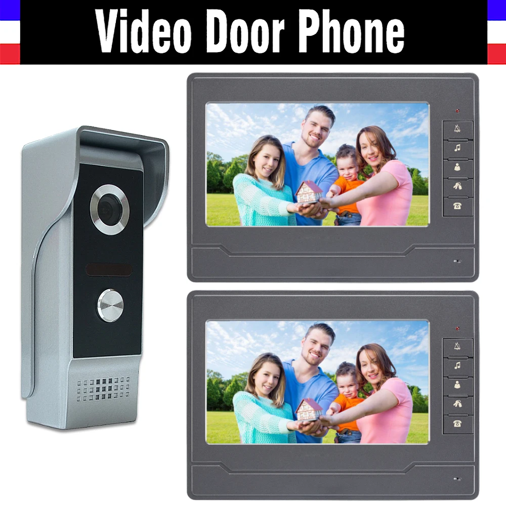 7 inch video intercom system aluminum alloy Camera video door phone doorbell doorphones kit 2 LCD Monitor 1 IR Camera for home