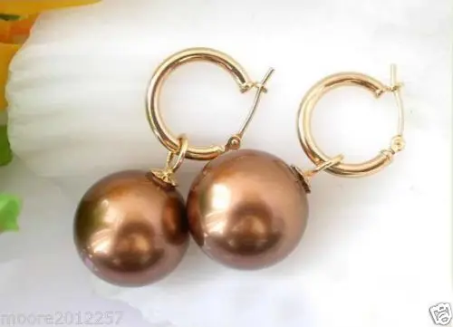 

Free Shipping >>>> HUGE 16MM ROUND COFFEE SOUTH SEA SHELL PEARL EARRING