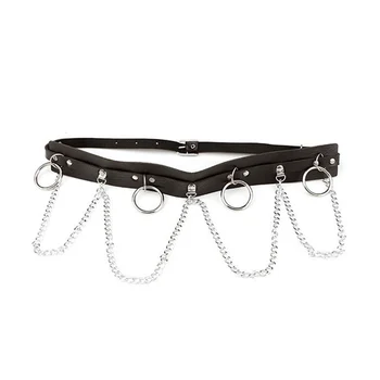 

Punk Metal Chain Faux Leather Ring Belt Waist Strap Personalized Decorative Street Dance All Match