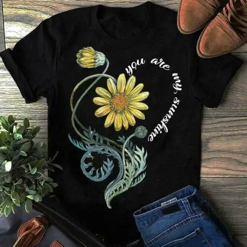 

Flower You Are My Sunshine T Shirt Heart Flower Black Cotton Men S-6XL US Stock Cool Casual pride t shirt men Unisex Fashion