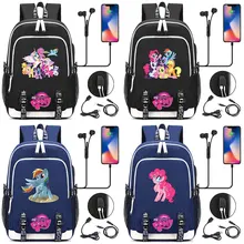 Дружба это волшебный пони Dash Пинки USB разъем для наушников для мальчиков и девочек школьная сумка для женщин подростков холст для мужчин ноутбук рюкзак