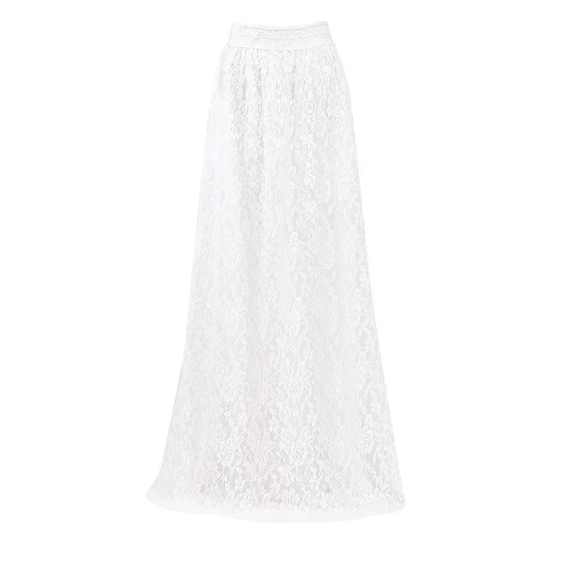 New Fashion 2018 Summer style skirts womens Lace Double Layer Pleated Long Maxi Skirt Elastic Waist Skirt Femme Saia Y05#N (1)
