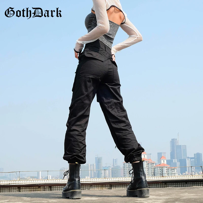 Goth Dark Black High Waist Pleated Gothic Trousers Pockets Harajuku Autumn 2019 Fashion Cargo Pants Patchwork Zipper Asymmetric Goth Dark Black High Waist Pleated Gothic Trousers Pockets Harajuku Autumn 2019 Fashion Cargo Pants Patchwork Zipper Asymmetric