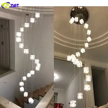 Fumat Ice Cube Glass Spiral Staircase Villa Crystal Ceiling Lamp