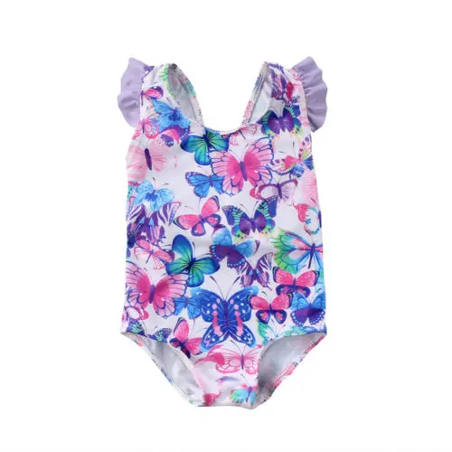 

Girls Butterfly Printed One Piece Bodyusit Swimwear Back Bowknot Ruffles Bathing Suit Swimsuit Beach Clothing