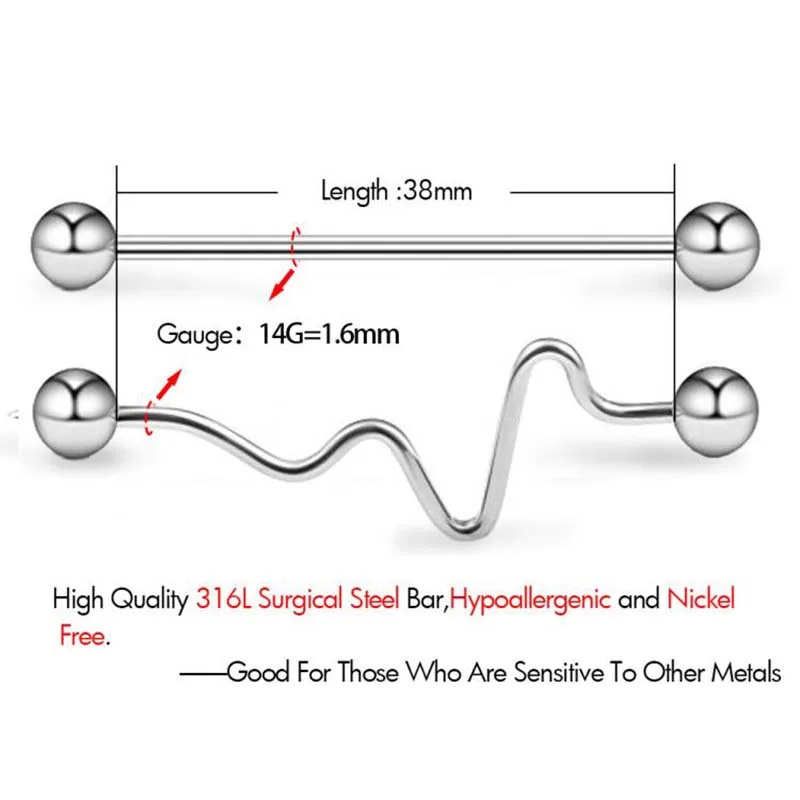 Тела, в панковском стиле, 4 шт./компл. промышленные стержни для пирсинга 14G 316L хирургические Сталь промышленное прямой спирали шпильки серьги-гантели для Для женщин