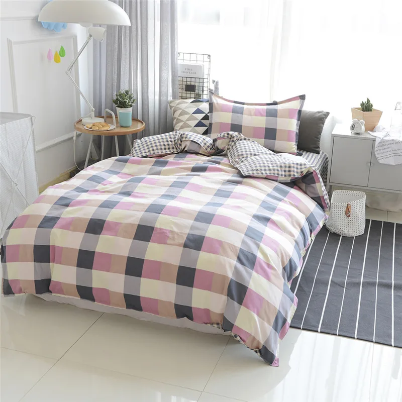 

Simple Stripe Plaid Student/kid School family Single 1.2m 1.3m Bed 100%Cotton 3pcs Bedding Set Duvet Cover Bed Sheet Pillowcase