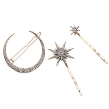 3 шт./компл. с геометрическим рисунком с изображением Луны и звезд, стразы для волос зажим шпилька для волос, аксессуары для волос, инструменты для укладки волос Для женщин девочек заколки для волос дропшиппинг