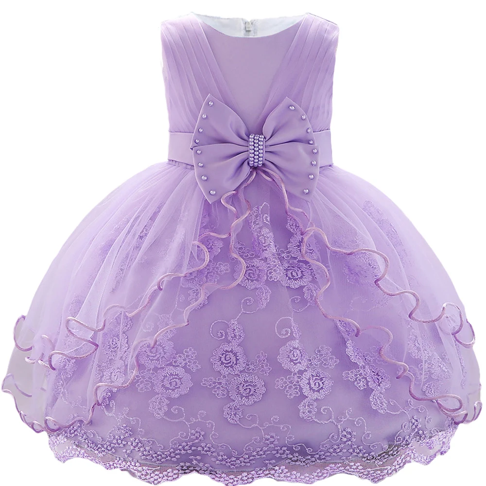 Платье для маленьких девочек кружевное платье с цветочным рисунком вечерние платья для маленьких детей, платье для дня рождения, для девочек 1 года; рождественское платье год Платья принцессы для маленьких девочек - Цвет: Purple